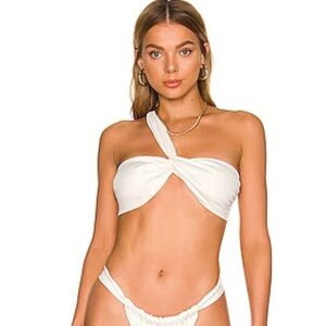 AEXAE | Ruched One Shoulder Bikini Top in Chalk